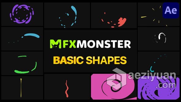 AE脚本预设包-12个卡通动画多彩手绘形状飞溅叠加元素素材 Basic Shapes Pack  FXM预设脚本,预设,多彩,手绘,形状 - AE资源网 www.aeziyuan.com