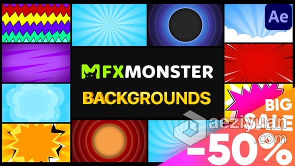 AE脚本预设包-12个卡通可循环酷炫卡通图形动画背景素材 Backgrounds Pack  FXM预设脚本,预设,卡通,循环,酷炫 - AE资源网 www.aeziyuan.com