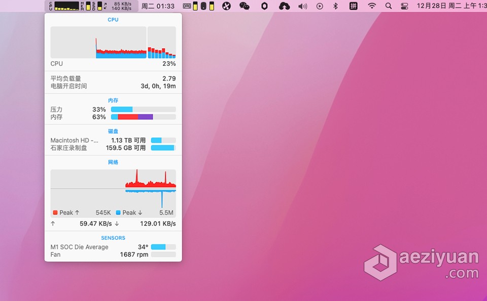 Mac系统状态监控工具 iStat Menus v6.61(1190) for Mac 中文激活版下载 - AE资源网 www.aeziyuan.com