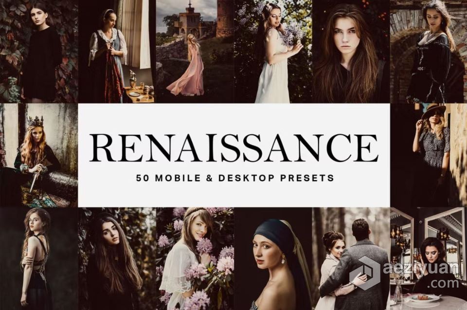 50个文艺复兴时期油画风格Renaissance Lightroom预设和LUT调色预设 50 Renaissance Lightroom Presets an文艺复兴时期,时期,油画风格,风格,renaissance - AE资源网 www.aeziyuan.com