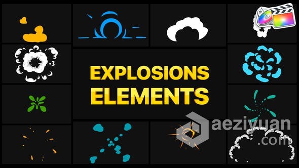 Explosion Elements FCPX插件卡通MG爆炸元素动画12种效果explosion,elements,插件,卡通,爆炸 - AE资源网 www.aeziyuan.com