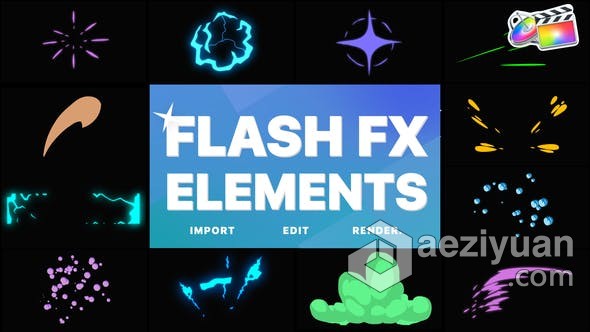 Flash FX Elements FCPX插件12种卡通能量闪光元素MG动画效果flash,elements,插件,卡通,能量 - AE资源网 www.aeziyuan.com