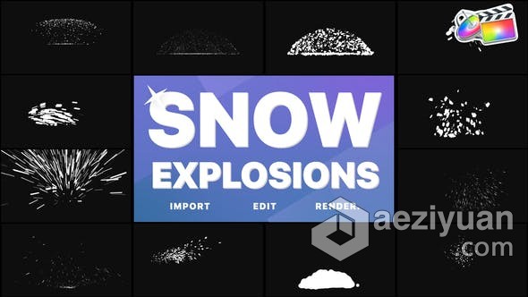 FCPX插件-12组卡通手绘爆炸雪花飞雪球雪堆元素动画 Snow Explosions FCPX插件,卡通,手绘,爆炸,雪球 - AE资源网 www.aeziyuan.com