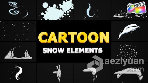 卡通元素冬天雪花MG图形24种效果+3组转场动画-FCPX插件 Cartoon Snow Elements FCPX元素,冬天,雪花,图形,效果 - AE资源网 www.aeziyuan.com