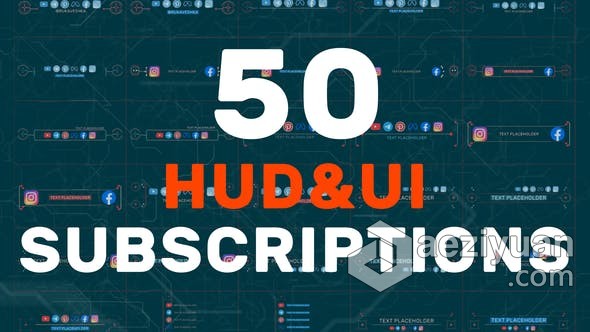 PR模板-50 HUD UI Subscriptions全息技术标题科技字幕模板,科技,字幕 - AE资源网 www.aeziyuan.com