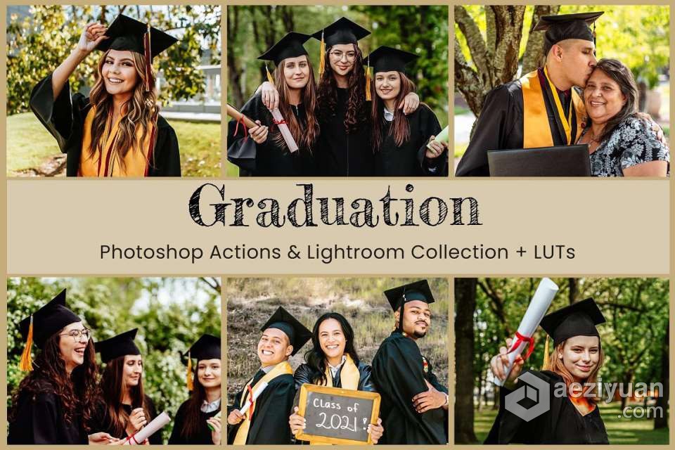 校园毕业照摄影后期调色LR预设及LUT预设 Graduation Lightroom Presets校园,毕业照,摄影后期,后期调色,预设 - AE资源网 www.aeziyuan.com