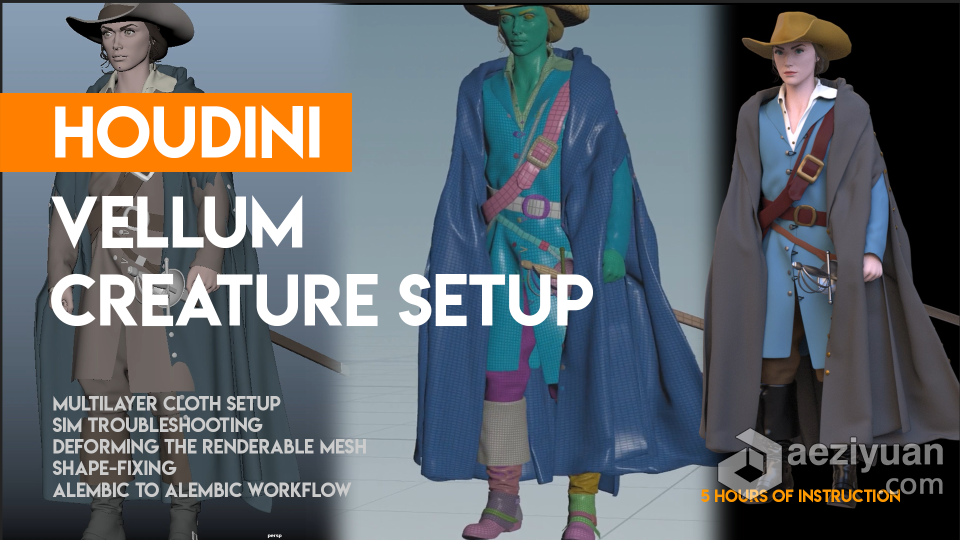 Houdini人物服饰布料从入门到精通技术视频教程houdini,人物,服饰,布料,入门 - AE资源网 www.aeziyuan.com