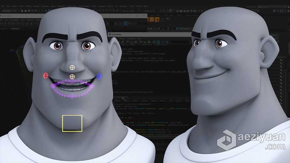 Maya中Python角色嘴唇下巴绑定动画训练频教程python,角色,嘴唇,下巴,绑定 - AE资源网 www.aeziyuan.com