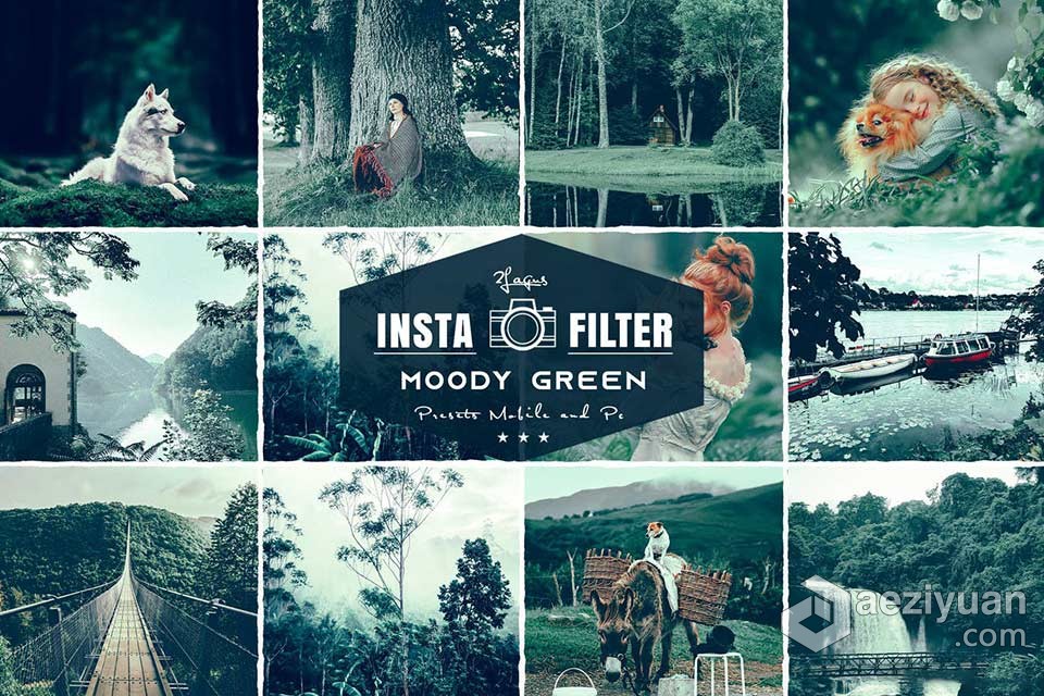绿色调电影风光后期调色LR预设 Moody Green Cinematic Lightroom Presets免费LR预设,LR预设,电影风光预设,旅拍风光预设 - AE资源网 www.aeziyuan.com