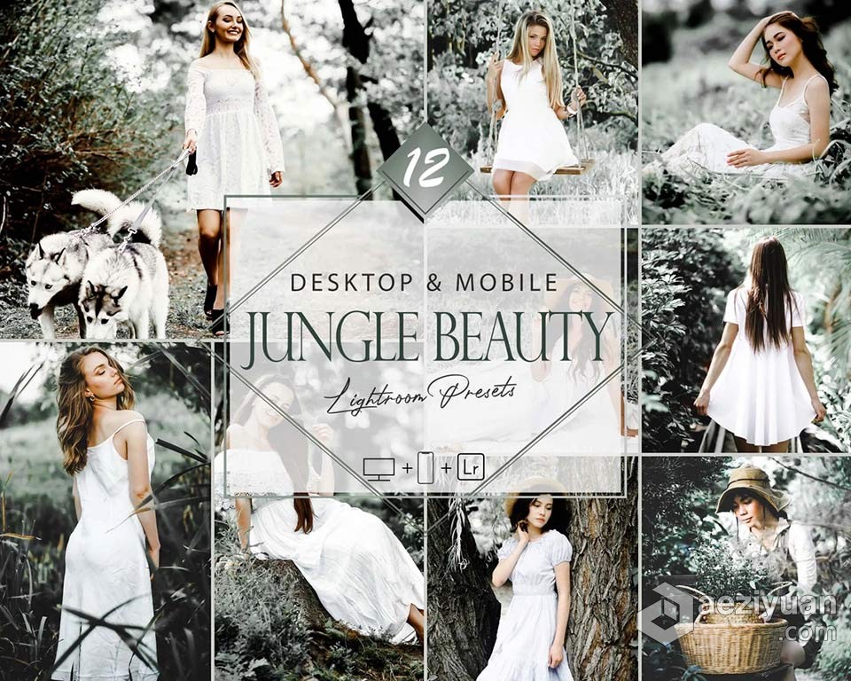 12个INS博主中性灰丛林美人Lightroom预设 Jungle Beauty Lightroom Presets博主,丛林,美人,lightroom,预设 - AE资源网 www.aeziyuan.com