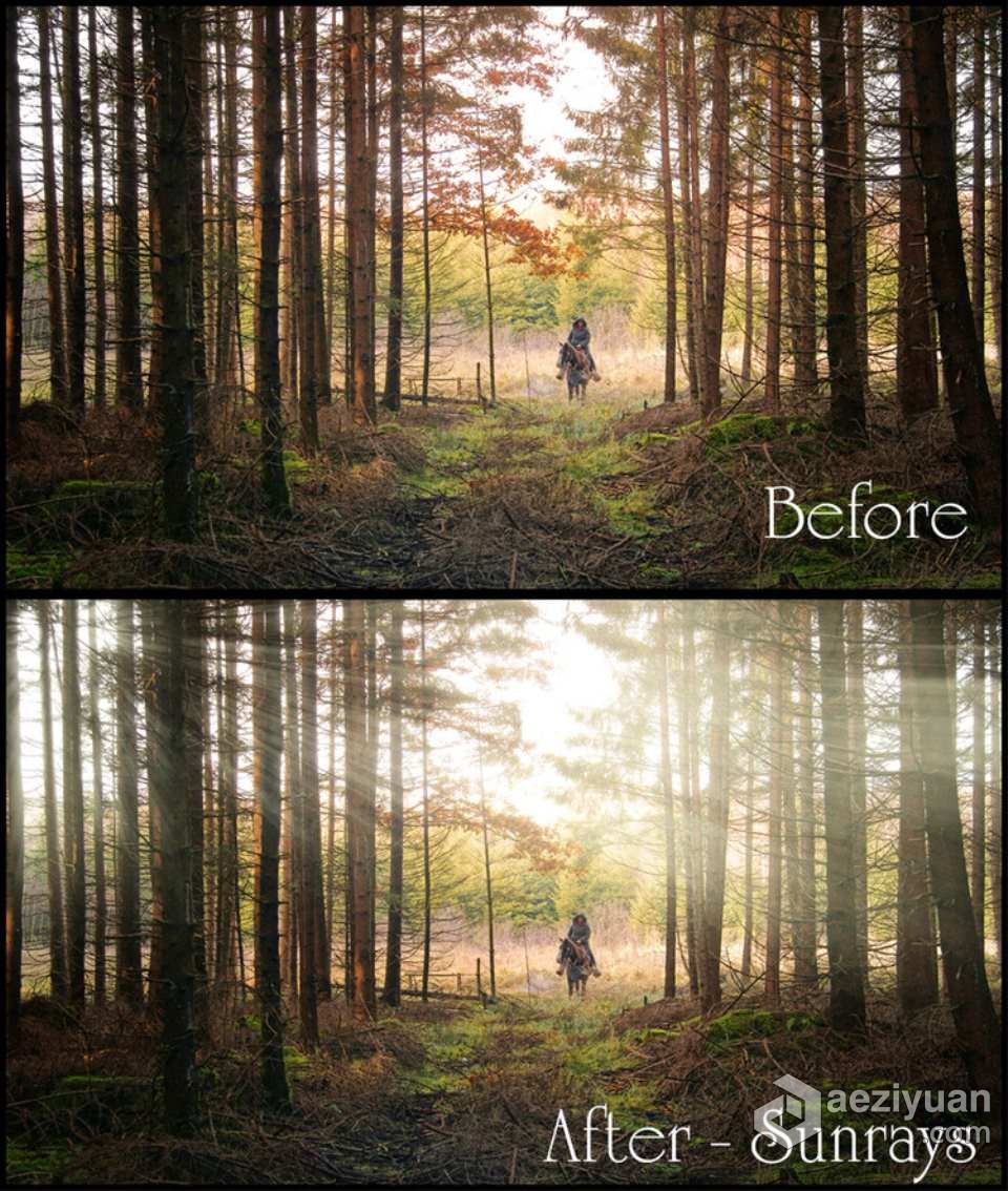 PS光线雨雪叠加特效调色PS动作 Enchanted Mist - Photoshop Actions &amp; Overlays Collection 附视光线,雨雪,叠加,特效,调色 - AE资源网 www.aeziyuan.com