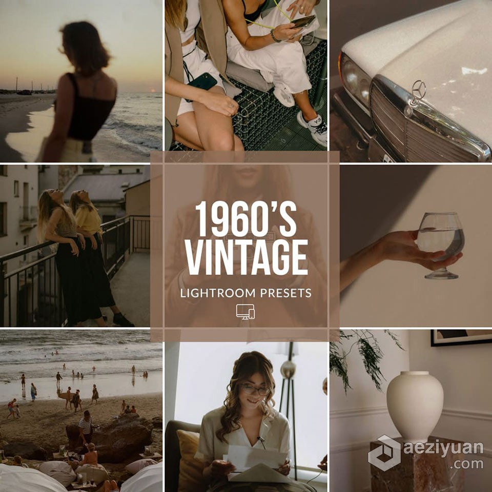 60年代复古电影胶片Lightroom预设 1960's VINTAGE LIGHTROOM PRESETSLightroom,Lightroom预设,lr预设,LUT预设,lr调色 - AE资源网 www.aeziyuan.com