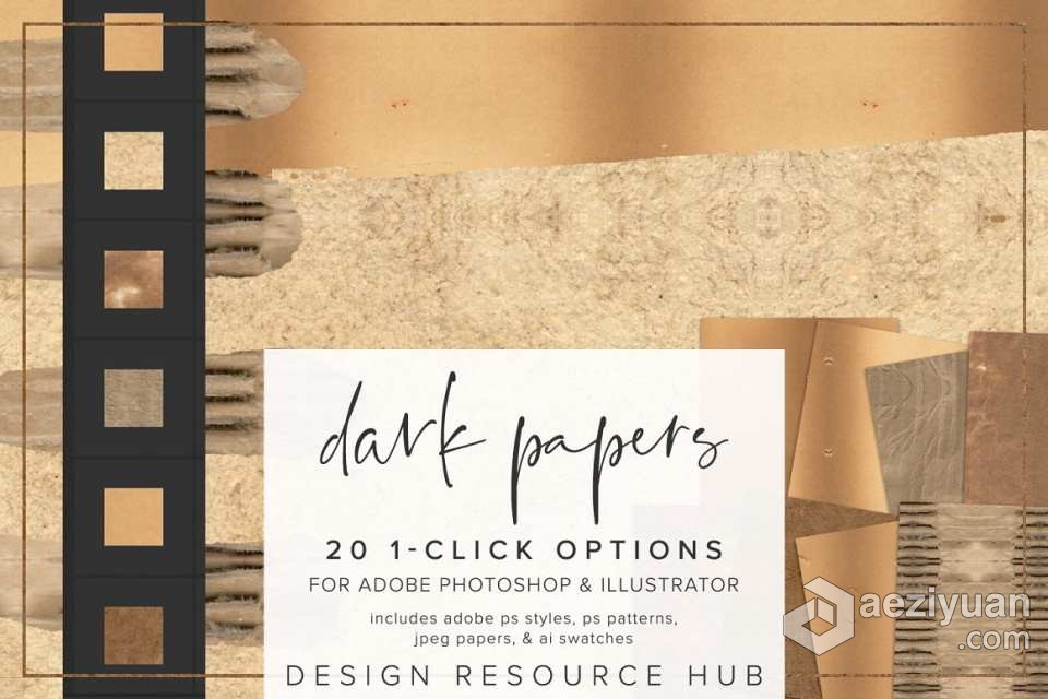 【PS样式】20种深色牛皮纸张纹理图案文本样式PS样式AI色板 Dark Paper PS Style PackPS样式,PS样机,Photoshop样式,Photoshop样机,PS Styles - AE资源网 www.aeziyuan.com