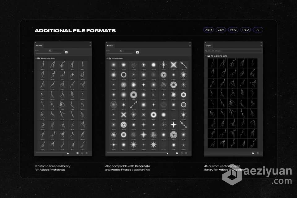【PS笔刷/模板】117个雷击闪电镜头光线光晕效果矢量图片PS形状笔刷 Lightning bolts &amp; lens flares bundlePS笔刷,Photoshop笔刷,Brushes,Photoshop Brushes,PS Brushes - AE资源网 www.aeziyuan.com
