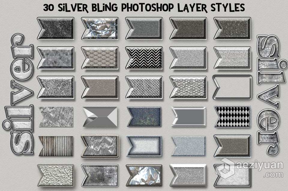 【PS样式】40款高端银质与彩虹星光PS图层样式 Silver Bling Photoshop Layer StylesPS样式,Photoshop样式,Photoshop Effects,Photoshop Styles,PS图层样式 - AE资源网 www.aeziyuan.com