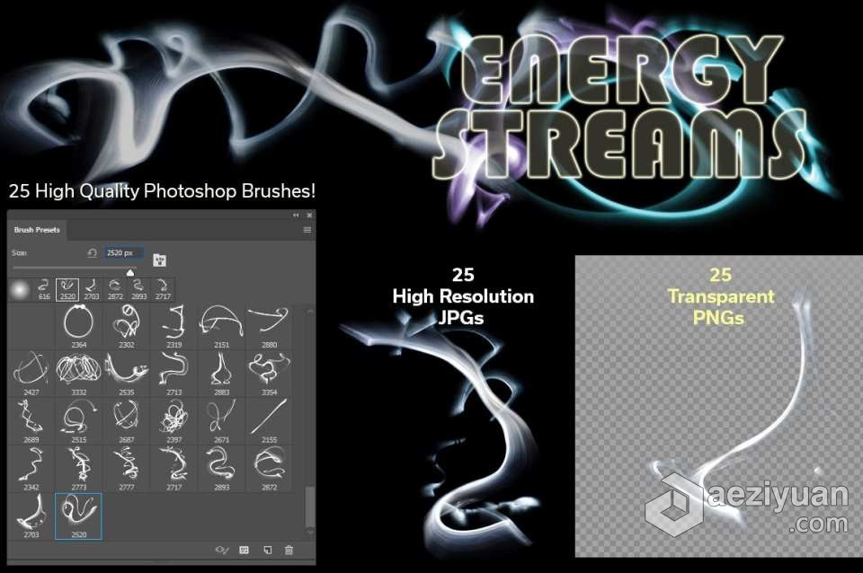 【PS笔刷】25款高分辨率魔法能量线条环绕PS笔刷 Energy Stream Brush ResourcesPS笔刷,Photoshop笔刷,Brushes,Photoshop Brushes,PS Brushes - AE资源网 www.aeziyuan.com