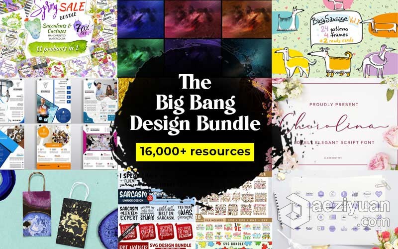 16000+商业设计贴图插画矢量图形标志艺术元素合集包 The Big Bang Design Bundle (16000+ iTems) - AE资源网 www.aeziyuan.com