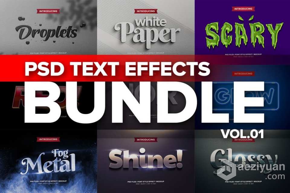 3D文字效果PS样式套装1 Photoshop 3D Text Effects BUNDLE 1PS样式,Photoshop样式,文字样式,3D文字样式,Photoshop文字 - AE资源网 www.aeziyuan.com