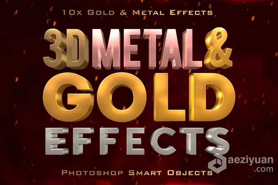 【PS样式/模板】12款逼真金属质感3D字体样式PS样式PSD模板 3D Metal &amp; Gold EffectsPS样式,Photoshop样式,文字样式,3D文字样式,Photoshop文字 - AE资源网 www.aeziyuan.com