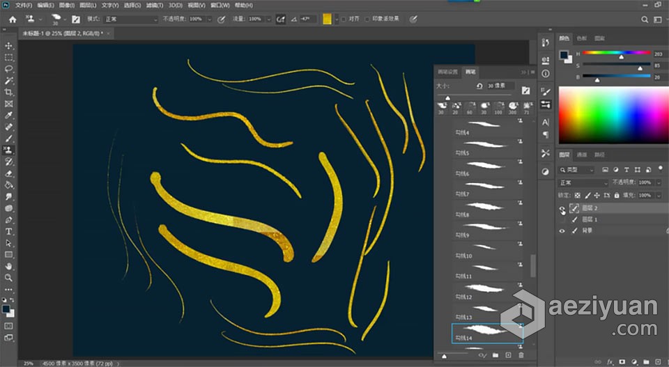 【PS笔刷】79款金箔勾线书法PS笔刷金箔勾线毛笔书法绘画金属质感烫金笔刷PS笔刷,Photoshop笔刷,Brushes,Photoshop Brushes,PS Brushes - AE资源网 www.aeziyuan.com