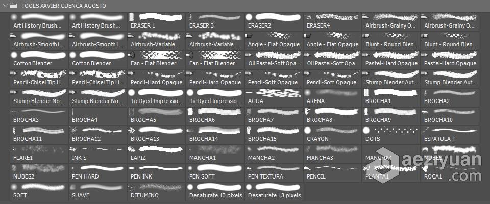 【PS笔刷】Xavier Cuenca数字艺术角色绘画PS笔刷合集 TOOLS BRUSHES AND ERASERS FOR DIGITAL ART (PHOPS笔刷,Photoshop笔刷,数字绘画,角色绘画,Brushes - AE资源网 www.aeziyuan.com