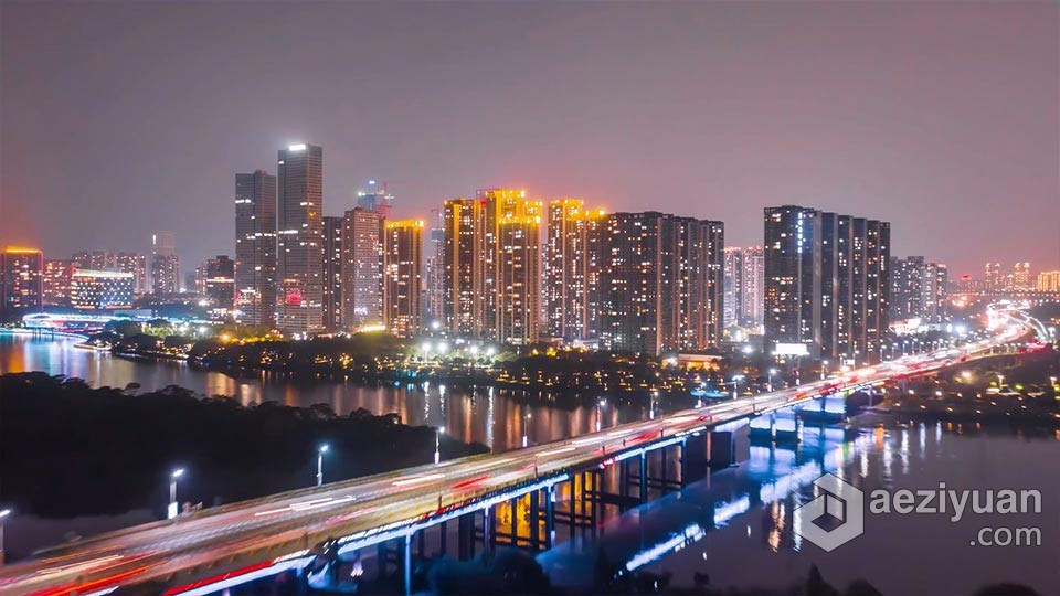 实拍视频素材-延时大气城市夜晚俯瞰夜景车流移动视频素材,实拍视频素材 - AE资源网 www.aeziyuan.com