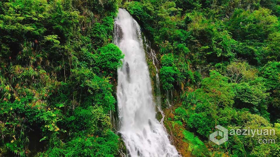 实拍视频素材-航拍山中瀑布流水自然户外森林风景实拍视频视频素材,实拍视频素材 - AE资源网 www.aeziyuan.com