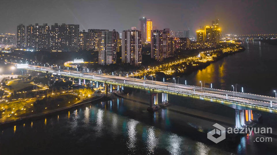 实拍视频素材-大城市建筑容奇大桥夜景延时实拍视频实拍,大桥 - AE资源网 www.aeziyuan.com