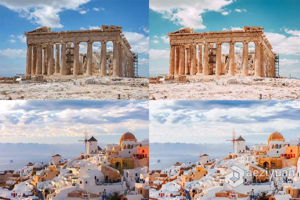 希腊旅拍电影风光后期调色Lightroom预设 Lightroom Presets Greece希腊,风光,lightroom,预设,greece - AE资源网 www.aeziyuan.com