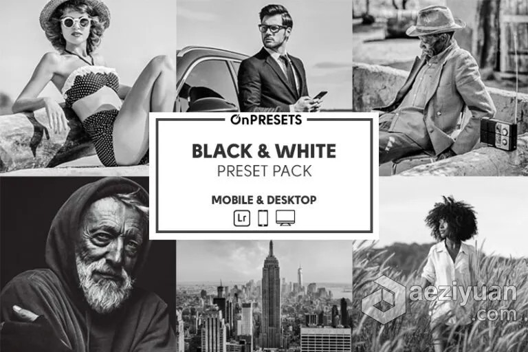 黑白电影胶片人像调色Lightroom预设 OnPresets-BLACK &amp; WHITE黑白电影,电影胶片,人像,调色,lightroom - AE资源网 www.aeziyuan.com