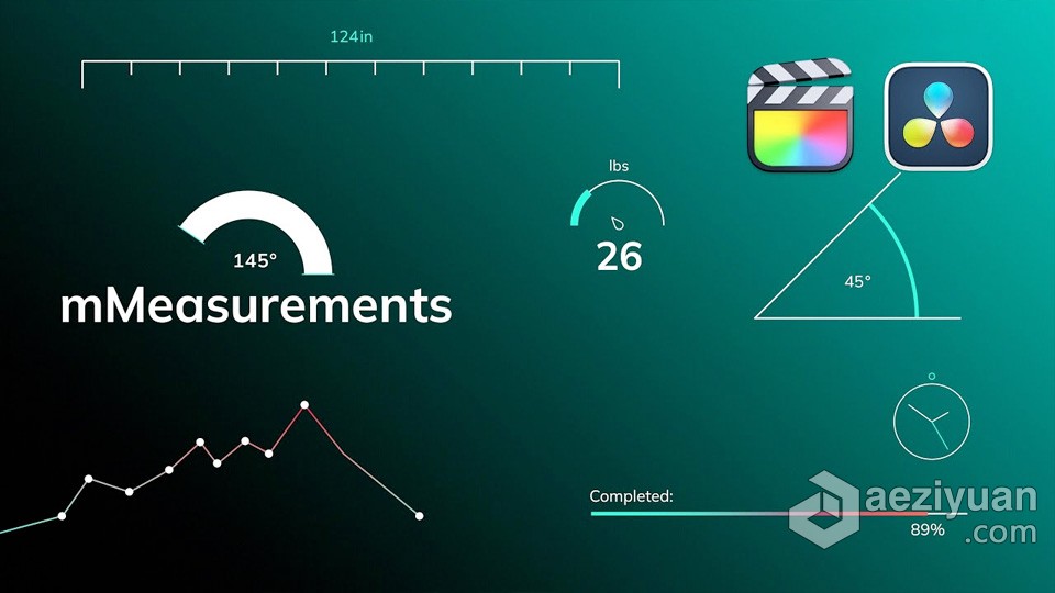 FCPX插件-22个创意干净精确测量标注数值显示动画预设 motionVFX – mMeasurements插件,创意,干净,精确测量,标注 - AE资源网 www.aeziyuan.com