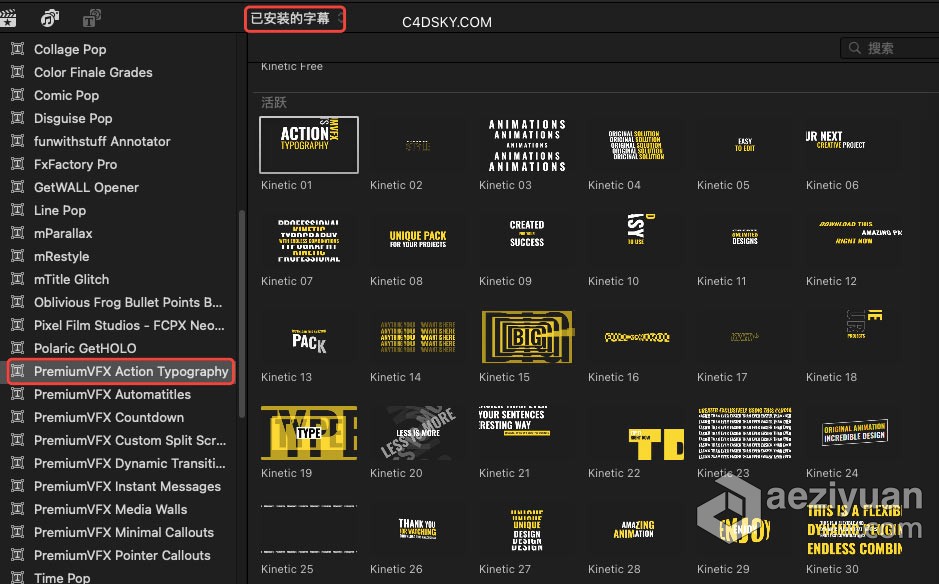 FCPX插件-30种活力动感创意文字标题排版动画插件中文版FCPX插件下载 Action Typography插件,活力,动感,创意,文字 - AE资源网 www.aeziyuan.com