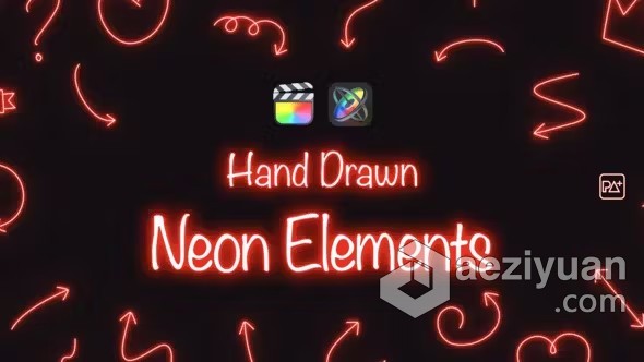 FCPX插件-48种手绘霓虹发光线条图形元素动画FCPX插件下载 Hand Drawn Neon Elements插件,手绘,霓虹,线条图,动画 - AE资源网 www.aeziyuan.com