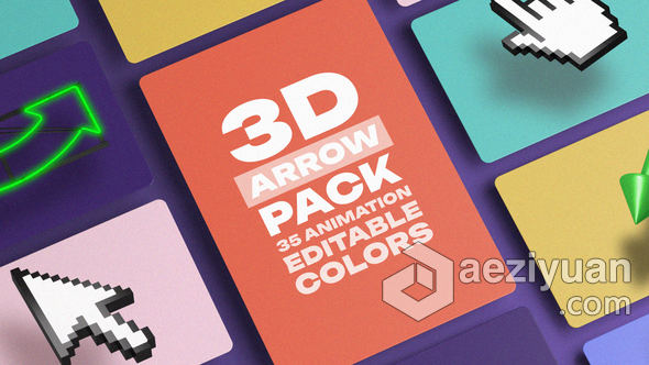 AE模版-3D箭头图标象素标记游标AE模版下载 3D Arrow Pack - AE资源网 www.aeziyuan.com