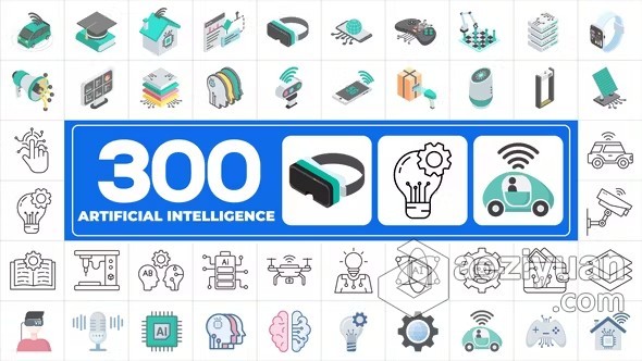 AE模版-人工智能宣传介绍主题300个AI技术图标动画AE模版下载 300 Icons Pack - Artificial Intelligence - AE资源网 www.aeziyuan.com