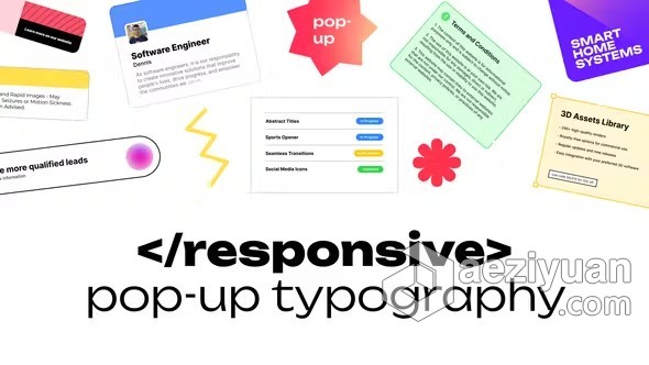 AE模版-10个响应式弹出式排版标题动画AE模版下载 Responsive Pop-up Typography - AE资源网 www.aeziyuan.com