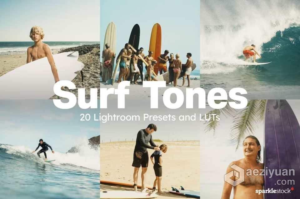 海边冲浪AI人工智能电影色调Lightroom预设及视频调色LUT预设 20 Surf Tones Lightroom Presets &amp; LUTs - AE资源网 www.aeziyuan.com