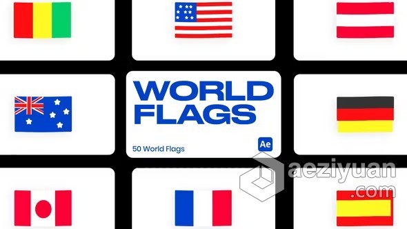 AE模板-50个卡通世界旗帜国旗动画元素AE模板下载 World Flags for After Effects - AE资源网 www.aeziyuan.com