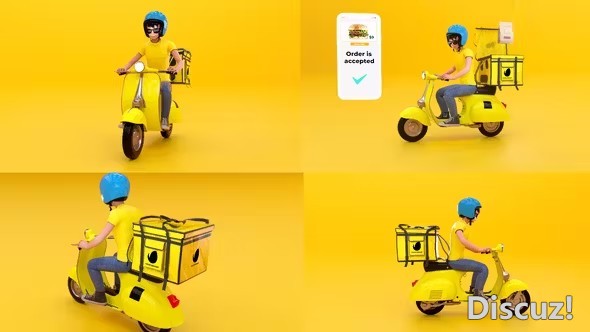 AE模板-3D卡通外卖配送服务广告AE模板下载 Delivery Service  Food Scooter - AE资源网 www.aeziyuan.com