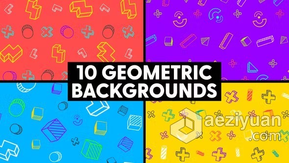 AE模板-10个五彩几何图形背景动画AE模板下载 Geometric Backgrounds - AE资源网 www.aeziyuan.com