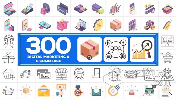 AE模板-300个电子商务数字营销主题图标动画AE模板下载 300 Icons Pack - Digital Marketing - AE资源网 www.aeziyuan.com