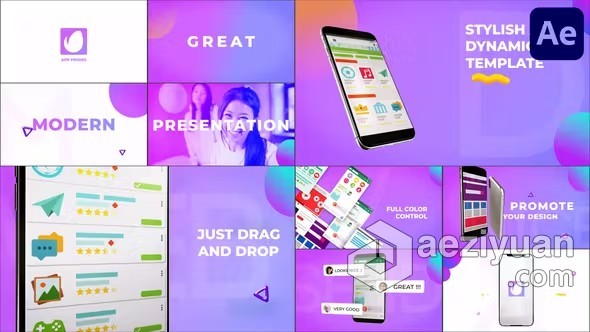AE模板-丰富多彩的APP应用程序网站或公司动态推广视频AE模板下载 App Dynamic Promo for After Effects - AE资源网 www.aeziyuan.com