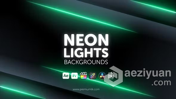 AE与PR模板-11个霓虹灯背景元素动画 Neon Lights Backgrounds - AE资源网 www.aeziyuan.com