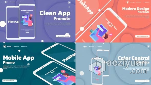 AE模板-手机APP应用程序动画演示AE模板下载 Flat App Promo - AE资源网 www.aeziyuan.com