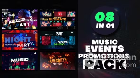 AE模板-音乐活动预告片时尚派对表演介绍开场白AE模板下载 Music Events Promotions Bundle Pack - AE资源网 www.aeziyuan.com