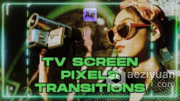 AE模板-5个电视屏幕像素转场过渡动画AE模板下载 TV Screen Pixels Transitions - AE资源网 www.aeziyuan.com