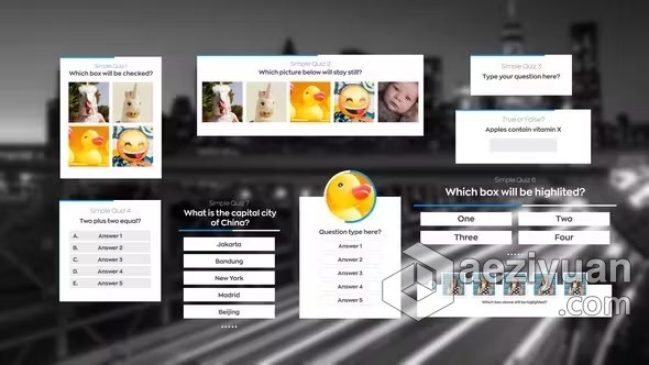 10款简单页面测试选择工具动画AE模板下载 Simple Quiz简单,页面,测试,选择工具,动画 - AE资源网 www.aeziyuan.com