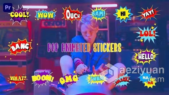 有趣好玩短视频字幕流行贴纸PR模板下载 Animated Premiere Pro Pop Stickers Template有趣好玩,字幕,流行,贴纸,模板 - AE资源网 www.aeziyuan.com