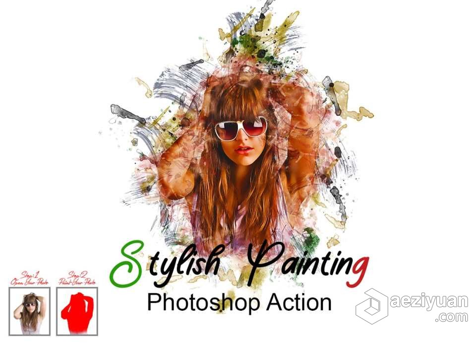 时尚炫彩绘画Photoshop动作 Stylish Painting Photoshop Action 附视频教程PS动作,PS绘画动作 - AE资源网 www.aeziyuan.com