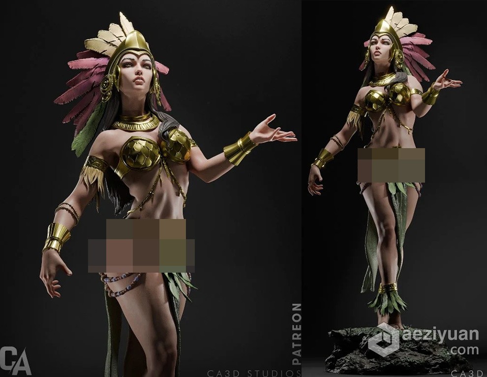 阿兹特克巫术女神人物角色雕刻手办3D打印模型 Aztec Godess - Garage kit - AE资源网 www.aeziyuan.com